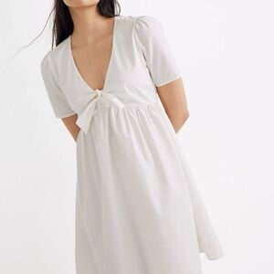 Madewell Tie-Front Mini Short sleeves Dress Size 10 White Poplin Summer Dress